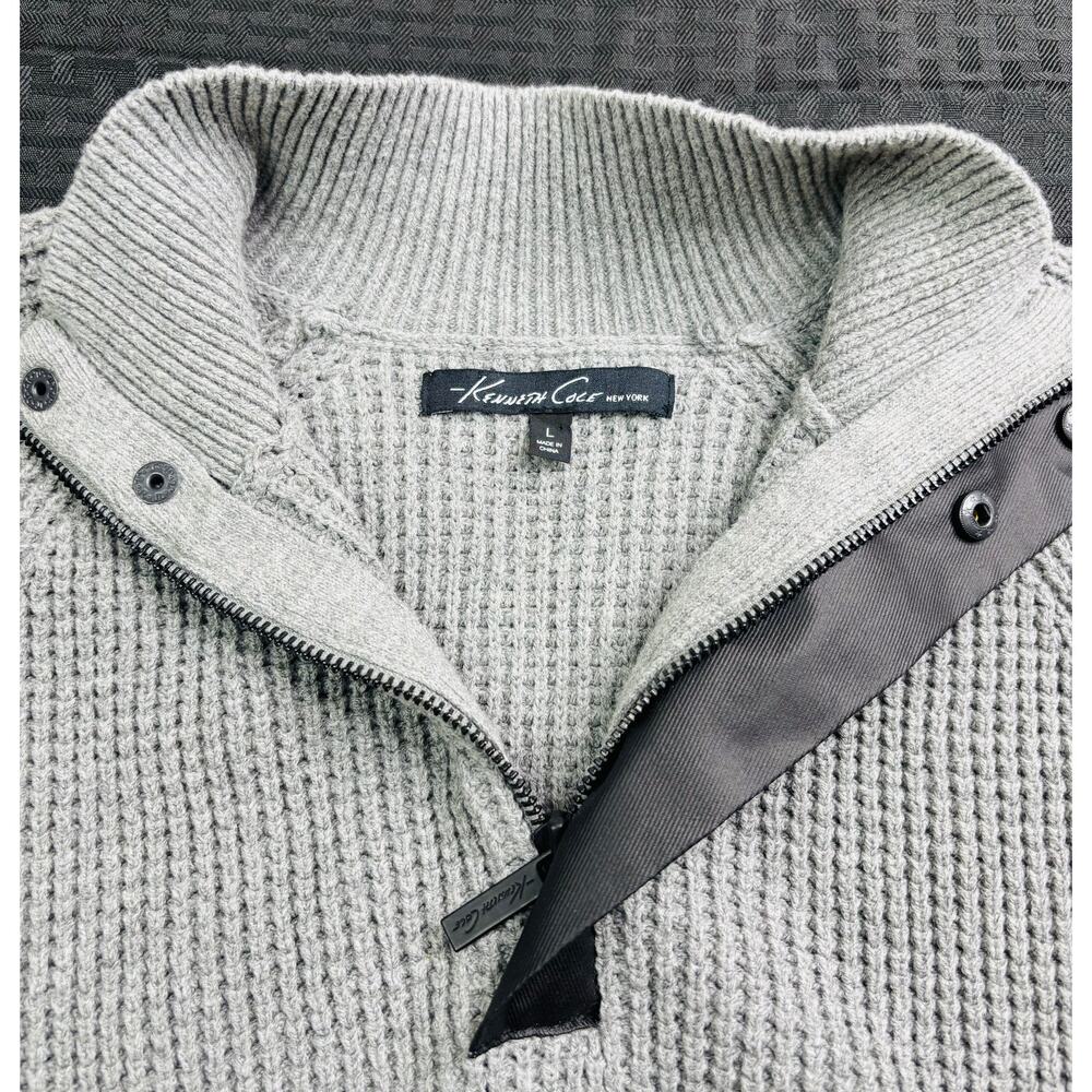 Kenneth Cole Waffle-Knit 1/4 Zip Sweater, Grey, Men's Large